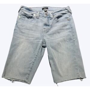 True Religion Women's Shorts Riley Raw Hem Bermuda Shorts Light Wash Sz 28